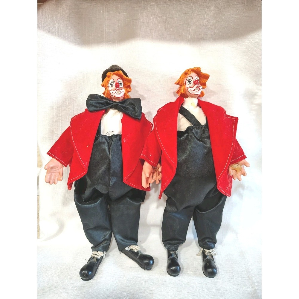 Big Belly Circus Clown Dolls 12" Tall Vintage 80s Made In Taiwan Lot of 2